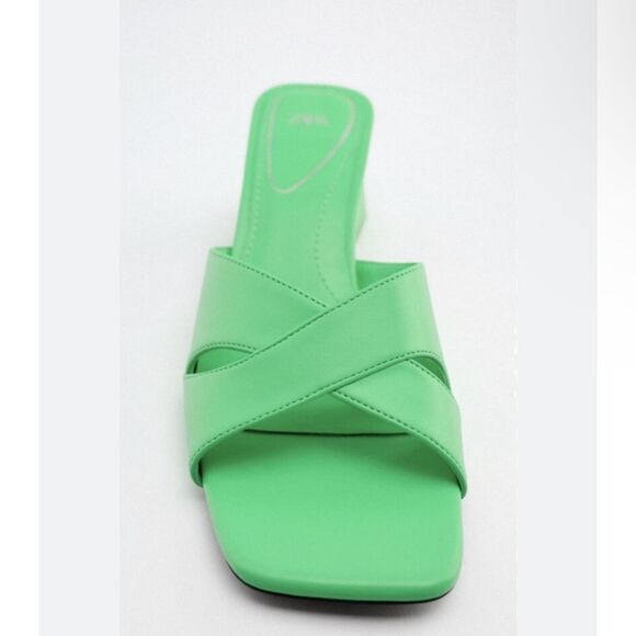 ZARA Green Block Wide Heeled Sandals NWT - Picture 10 of 12
